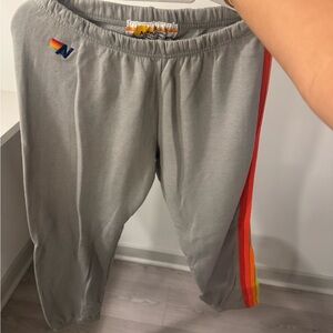 Aviator Nation Sweatpants Bottoms with Rainbow Stripe